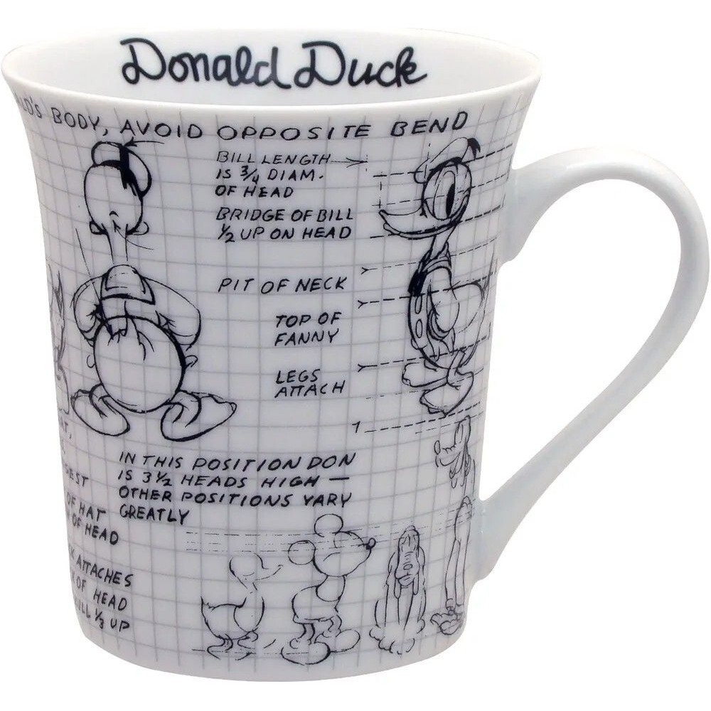 12oz Donald Duck Disney Sketchbook Mug Coffee Tea White Black 2008